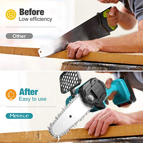 Merece 4 Inch Mini Chainsaw 20v 1.5Ah Cordless Electric Chainsaw Battery Chain Saw, 1.1KG One Hand Chainsaw for Garden Bush Tree Branch Pruning Shears Wood Cutting