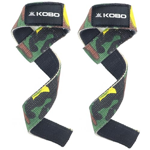 Image of Kobo Double Layered Weight Lifting Straps for Gym, Training Wrist Support Padded Straps Belt Bodybuilding Powerlifting Fitness Webbing Bar Grips