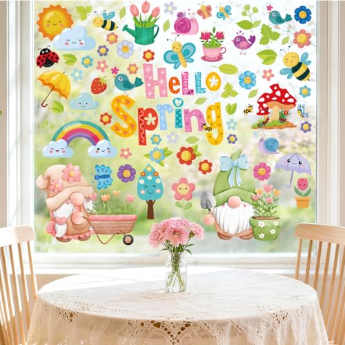 9 Feuilles Stickers Fenêtre Printemps, 115 Designs Autocollants Motif Fleurs, Autocollant Fenêtre Électrostatique, Stickers Vitres Décoratifs, Décoration...