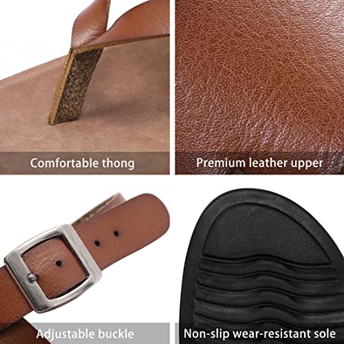 Harssidanzar Mens Leather Sandals,Summer Comfy Outdoor Adjustable Ankle Strap Flat Slip On Sandals For Men's KM2182