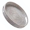 Large Rattan Serving Tray 14 in Whitewash–Woven Serving Trays with Handles for Home–Round Dining Table Tray–Wicker Serving Basket