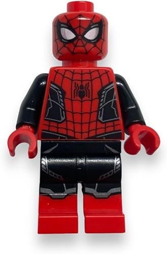 LEGO Superhéroes: minifigura de Spider-Man con traje rojo y negro y ribete plateado (traje mejorado)