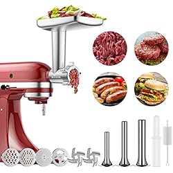 Kitchenaid Accesorio Picador De Carne GVODE Accesorio picadora de carne para Kitchenaid robot de cocina, incluye 3 cuernos para rellenar salchichas,Accesorios picadora de carne para KitchenAid