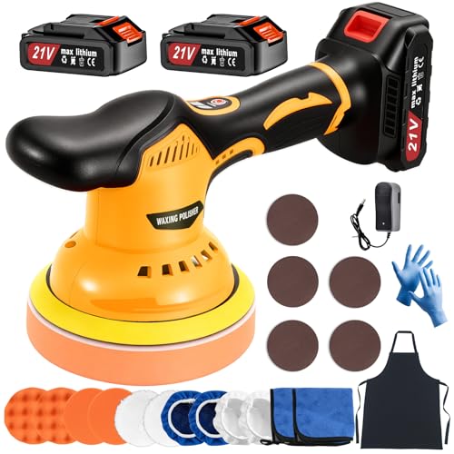 Polisseuse Voiture Sans Fil, 21V Polisseuse Orbitale Voiture 6 Pouces, Lustreuse Polisseuse Voiture Sans Fil ave 2 Batteries, 8 Vitesses 6000rpm Mini Polisseuse pour le...