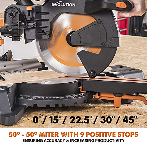Evolution Power Tools R255SMSDB+ 15 Amp 10 in. Premium Dual Bevel Sliding Miter Saw w/Laser and Multi-Material Cutting Blade