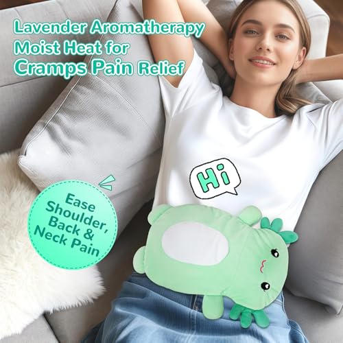 Image of Microwave Heating Pad for Pain Relief, 16 inch x 11 inch Microwavable Heating Pads for Cramps, Back Pain, Neck Shoulder, Muscles, Knee, Joints, Natural Heat Pack Moist Heat, Mint Axolotl