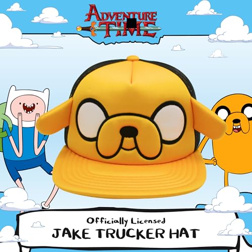 Image of Adventure Time Trucker Hat, Jake The Dog Adult Adjustable Snapback Baseball Cap with Flat Brim and 3D Ears, Multi, One Size