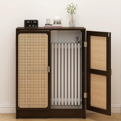 ZXTRYBHD Armario Cubreradiador con Puertas de Ratán – Mueble Calefactor Independiente con Estante de Almacenamiento, Cubierta Ventilada para Radiador en Dormitorio(70 * 60cm/27.5 * 23.6in)