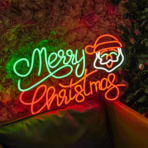 Image of Neon Signs Merry Christmas Neon Lights for Wall Decor LED Neon Light Signs LED Sign for Christmas Party Home Window Balcony Hanging Art Living Room Decorations 23.62x15.74 IN (with Merry Christmas Santa Claus)