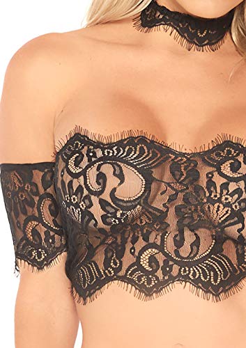 Leg Avenue 81573 Haut Court en Dentelle Tour de Cou & String Noir Taille M/L EUR 42-44