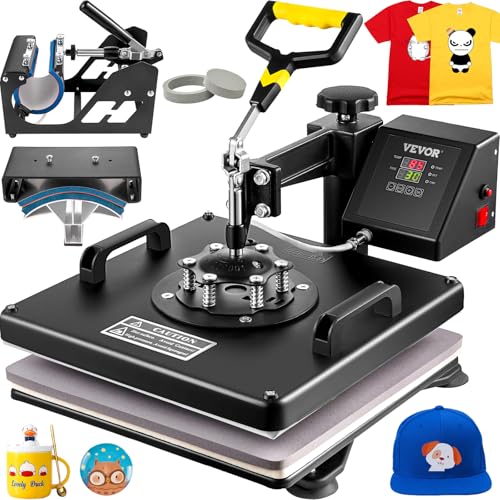 VEVOR 5 en 1 Nueva Máquina de Sublimación de Camiseta 38 X 38 cm Prensa de Transferencia de Calor Digital, Máquina de Prensa de Calor, Máquina de Transferencia de Calor con Placa Ajustable Negro