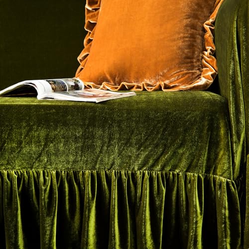 Glory Season RBSFJ2023 Velvet Sofa Cover Soft Decorative Luxurious Solid Exquisite Ruffle Trim,Retro Farmhouse Vintage Sofa Slipcover Couch Cover thumb #4