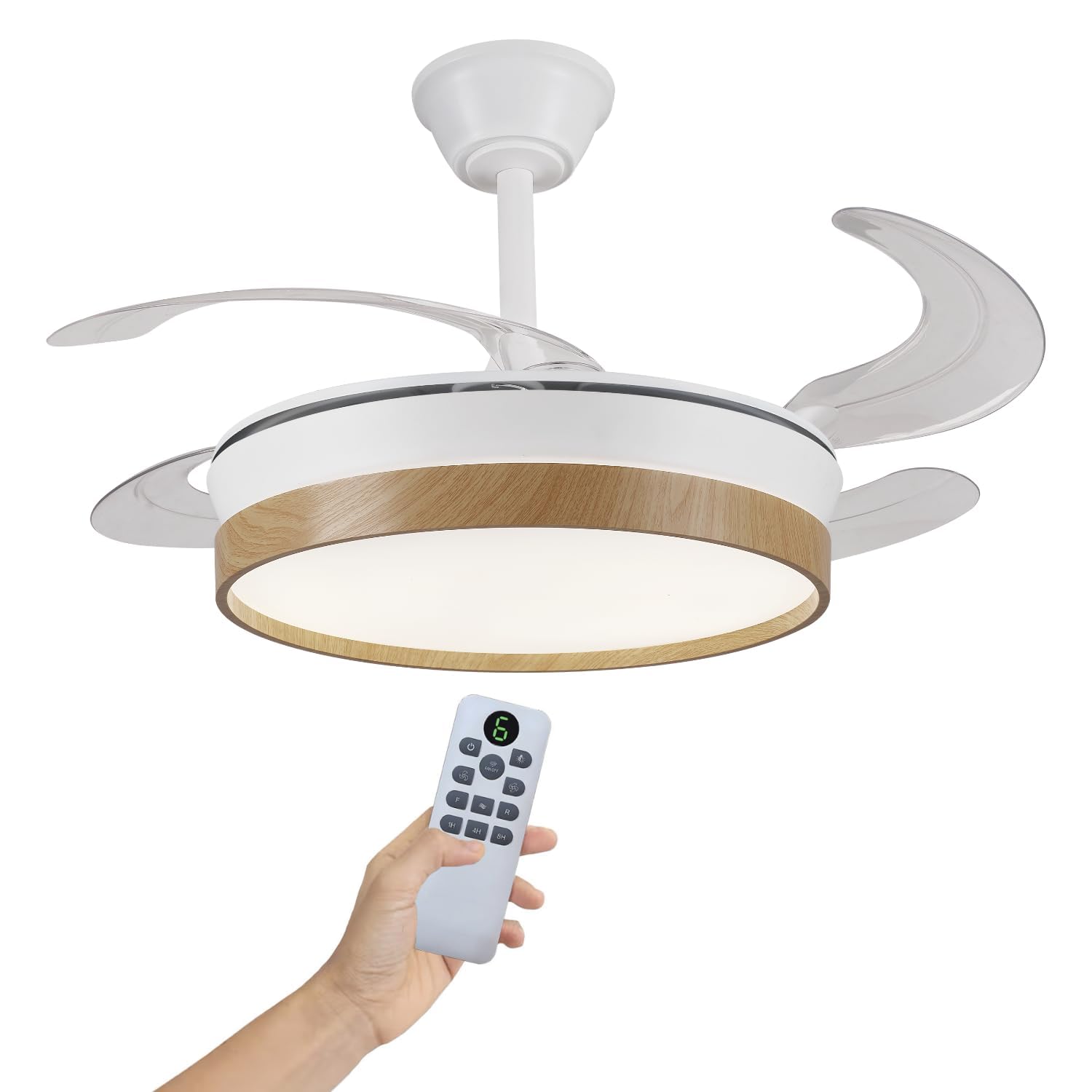 Ceiling Fan with LED Light 72W Silent - CCT 3000-4000-6000K with Retractable Blades - Remote Control, Summer and Winter Function and Reversible - Ventilation in Homes and Offices