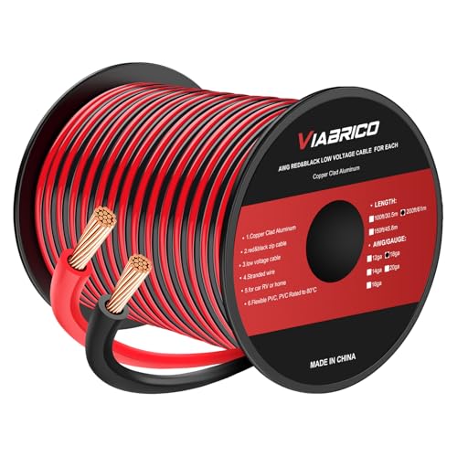 Image of VIABRICO 18Gauge 200FT Electrical Wire Cable 2 Conductors Red Black Hookup LED Lighting Strips Flexible Extension Cord 18AWG Copper Clad Aluminum 12V /24V DC 61M