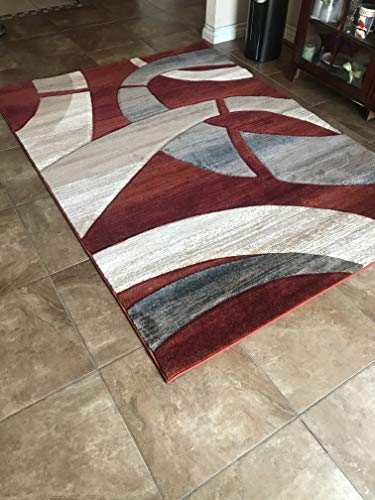 Modern Contemporary Geometric Area Rug Rust Terra Cotta Burgundy Blue & Beige Sculpture Design 248 (8 Feet X 10 Feet 6 Inch) #TOP5