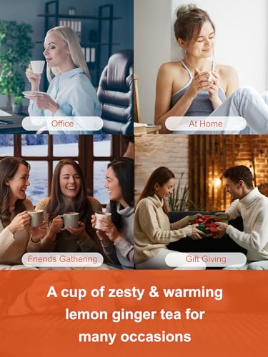 Image of TeeLux Lemon Ginger Tea, Soothing & Warming Flavor, Caffeine Free, 100 ct | Zesty Ginger Root Blend with Lemongrass, Lemon Peel & Sweet Tea Leaves, Citrus Aroma, Sugar Free, Gluten Free, Hot or Iced