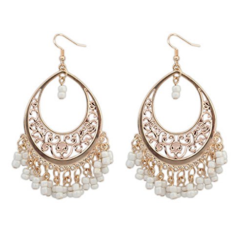 Preisvergleich Produktbild Butterme Böhmische Art Kristalledelstein Haken Teardrop baumeln Hohle Heraus Troddel Tropfen hängende Ohrringe für Damen Mädchen (Weiß)