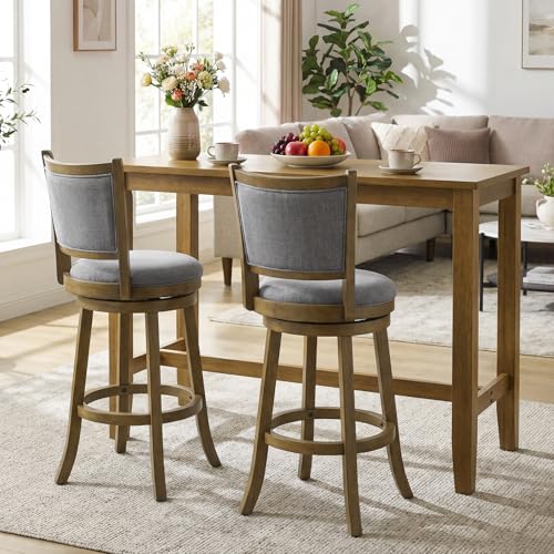 Juego de 2 butacos altos para barra de 30 pulgadas de GIANTEX, butacas giratorias con estructura de madera de caucho, asiento tapizado y reposapiés, para isla de cocina, café o pub miniatura 2