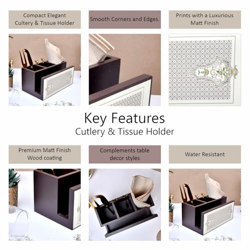 Image of Home Sparkle Engineered Wood Cutlery Holder with Napkin Rack - Multipurpose Spoon Stand & Kitchen Organizer Rack for Dining Table, Restaurant & Countertop - Brown Finish (B13V8)