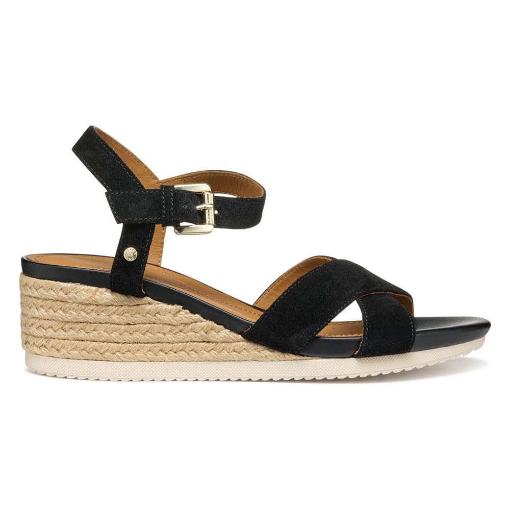 Geox D Ischia Corda B, Sandalo con Zeppa Donna, Black, 38.5 EU
