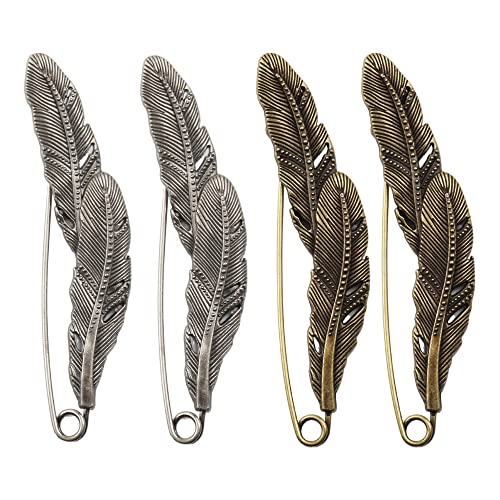 Image of Comimark 2 Pc Antique Silver Large Feather Durable Strong Metal Kilt Scarf Brooch Safety Pin