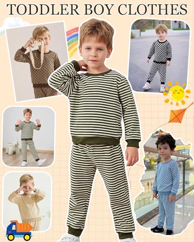Toddler Boy Clothes Checkered Long Sleeve Sweatshirt + Pants 2Pcs Fall Winter Sweatsuit Set 1-6T2