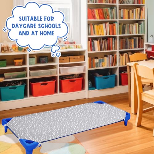 Image of Peryiter 24 Pcs Cot Sheets for Daycare, Standard Size 24 inch x 51 inch Toddler Nap Mat Sheets with Cute Pattern & Corner Elastic Loops, Breathable Fitted Cot Crib for Preschool Kid Boy Girl (Star,Gray)