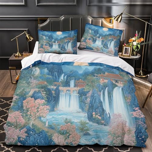 Housse de couette montagne 200x200 en microfibre imprimée 3D avec taies