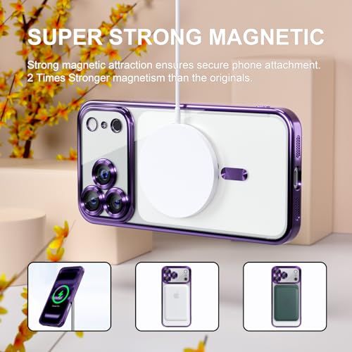 Image of Misea Magnetic for iPhone 17 Pro Case Compatible with MagSafe | [Never Yellowing] [Military Drop Protection] Full Camera Lens Protector Plating Soft Clear Phone Case for Women, Deep Purple