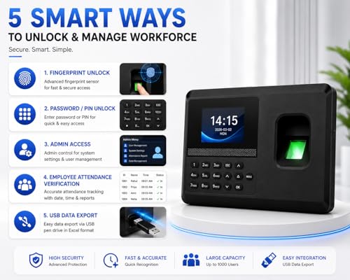 Image of CBK Smart Biometric Attendance Machine - Fingerprint Recognition, USB Backup, Digital Display for Office and School Use (1 Year Warranty)