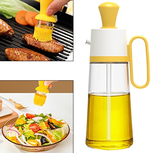 QINGLOU Bouteille de Distributeur d'Huile, 2 en 1 Distributeur d'huile d'olive en verre Bouteille distributrice d'huile pour Cuisine Cuisson Barbecue Grill Dinde Badigeonner Pâtisserie (Jaune) Cover