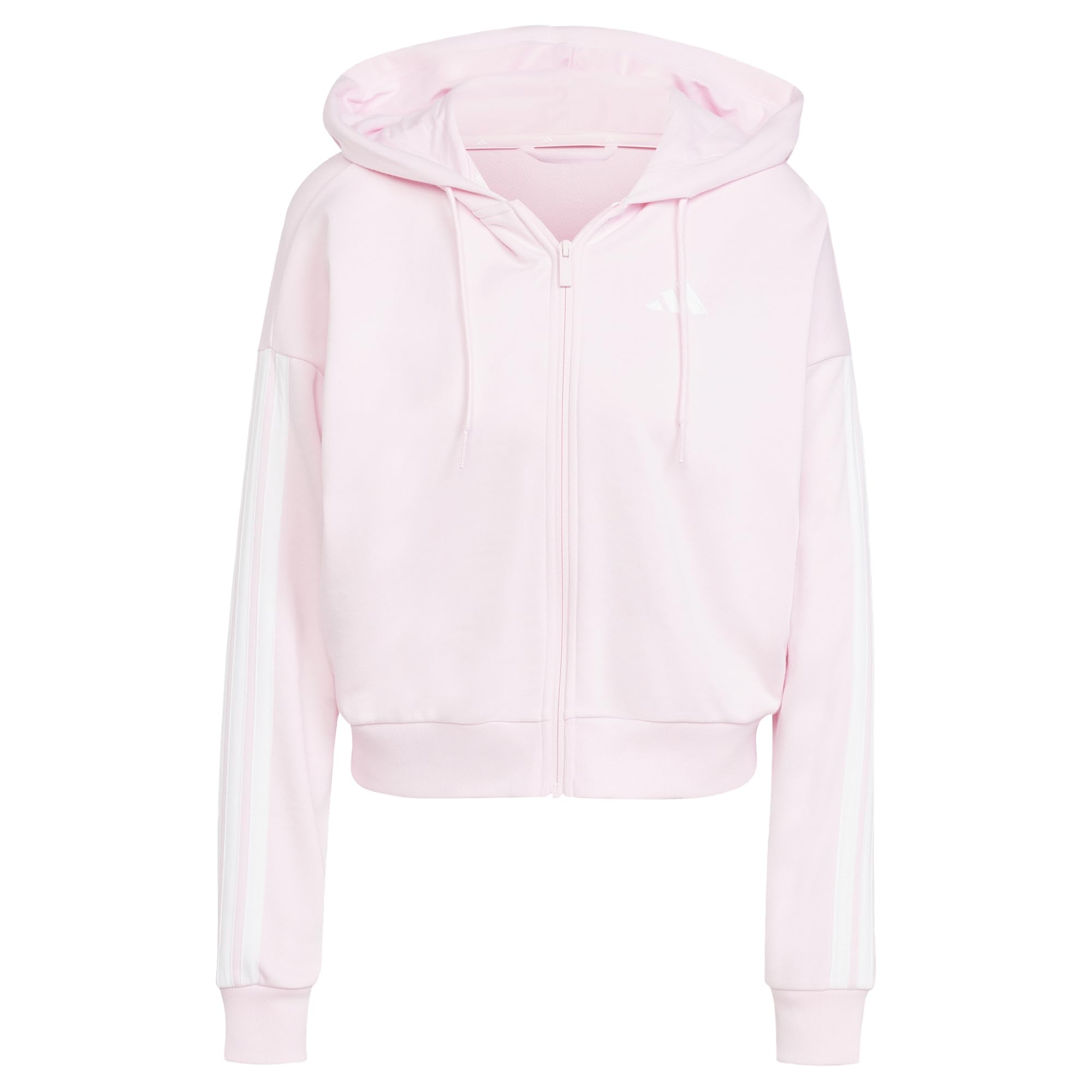 adidas Women's ESSENTIALS 3-STRIPES FRENCH TERRY FULL ZIP HOODIE, Clear Pink/White, S