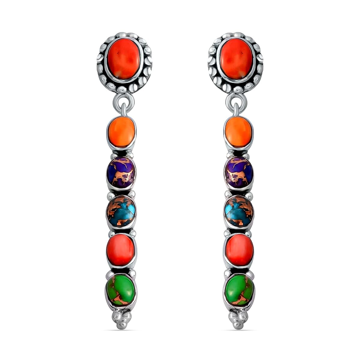 Santa Fe Style Genuine Turquoise 925 Sterling Silver Multi Drop Earrings for Women Southwest Jewelry Birthday Gifts for Women