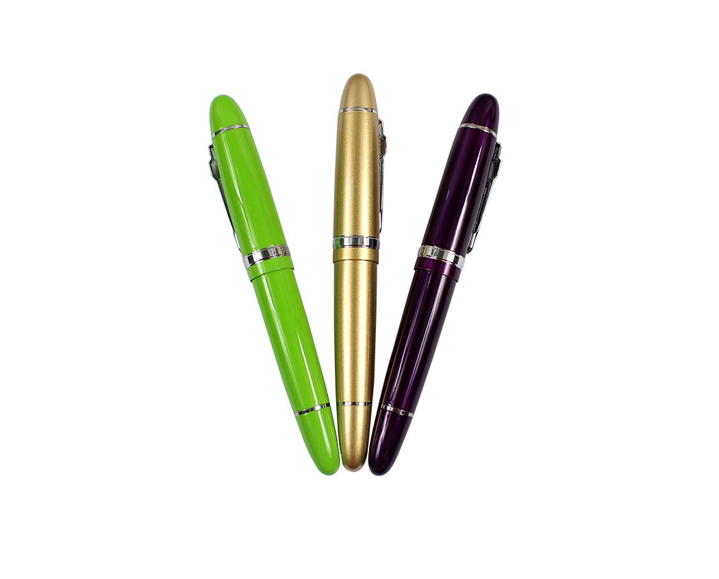 JinHao 159 Fountain Pen with Sliver Trim, 0.5MM Medium Nib, 3 PCS,3 Colors (Purple, Green, Gold)