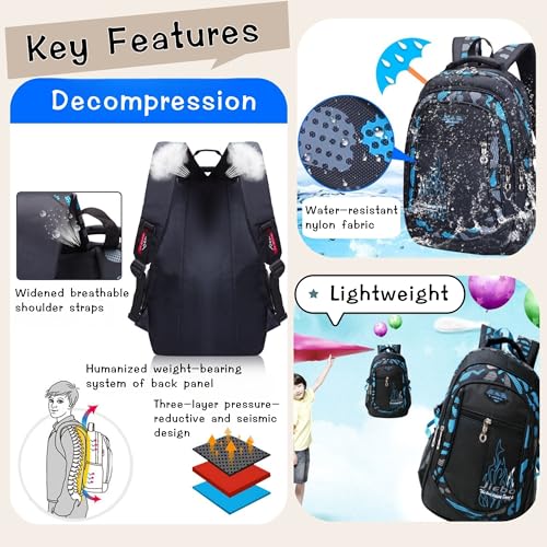 Camo Boys Backpack for Elementary Middle Junior High School Kids, Camouflage School Bags Kids Backpack for Boys Bookbag, A-Camo-blue - Image 7