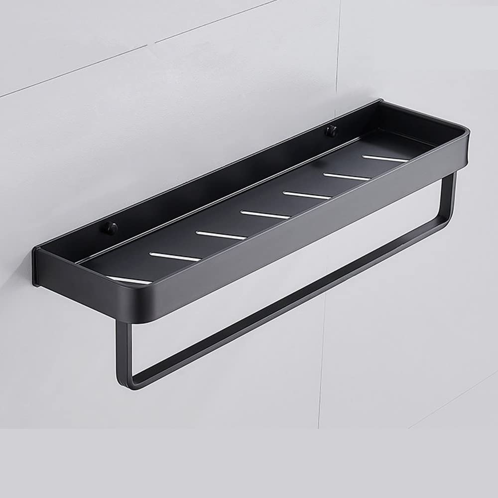 SDGBCXD bathroom shelves, Aluminum Bathroom Shelf with Drainage, Ventilation & Hooks for Shampoo, Gel, Towel, Kitchen Seasoning Bottle Storage(40cm With Bar)