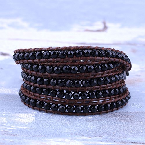 Image of C.QUAN CHI Natural Crystal Bead Bracelet Leather Wrap Bracelet 5 Wrap Stackable Braid Bracelet Bangle Jewelry Birthday Gifts
