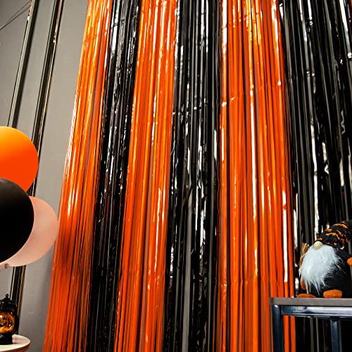 LOLStar Halloween 3.3 X 6.6 ft Orange Black Foil Fringe Curtains 3 Pack - image 7