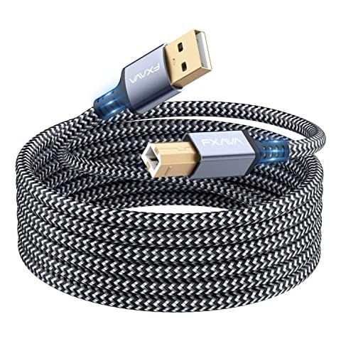 FXAVA Printer Cable - USB Printer Cable 20 Feet Printer Cable to USB [Aluminum Shell, Nylon Braided] High-Speed Printer Cord for Printer/Scanner Cover