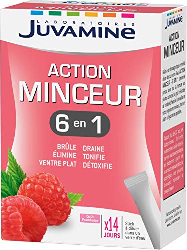 JUVAMINE - Action Minceur 6 en 1 - Brule, Draine, Elimine, Détoxifie, Tonifie, Favorise le Ventre Plat - Programme Minceur - 14 Sticks