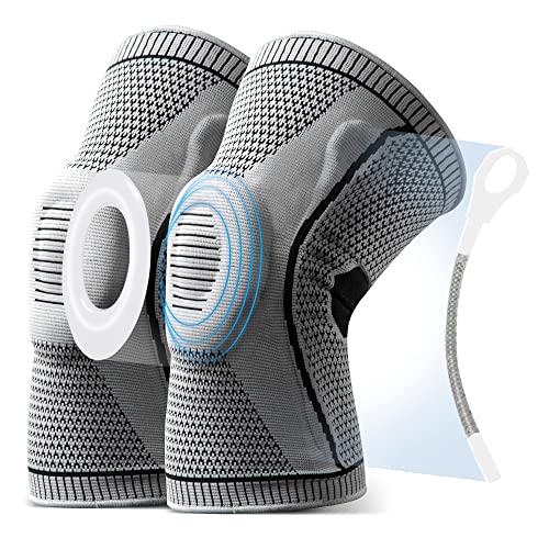 2 Pack Knee Braces for Knee Pain，Knee Compression Sleeves with Silicone Gel Spring Support,Knee Patella Pads Protector for Knee Pain Arthritis,Jogging,Sports,Meniscus Tear,Running，Men&Women (Large)