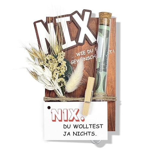 Yezirzax Nichts Geschenk Nix Geschenk Verpackung mit Blumen Reagenzglas Grußkarte und Juteseil Lustige NIX Holzkarte Geschenkbox für Geburtstag Weihnachten Jugendweihe Hochzeit