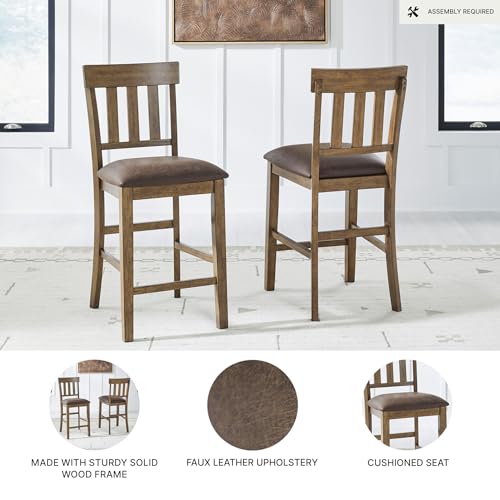 Image of Signature Design by Ashley Vallister Casual Faux Leather 26 inch Upholstered Counter Height Bar Stool, Set of 2, Dark Brown