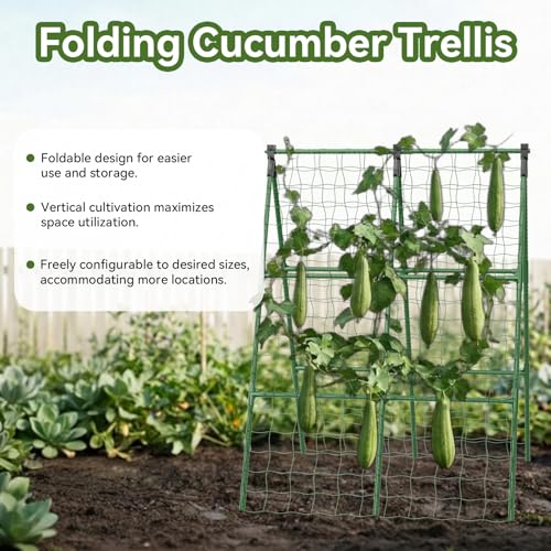 2 Pack Cucumber Trellis, 34"×48" Garden Trellis for Climbing Plants Outdoor, A-Frame Vegetable Trellis for Raised Bed, Support for Tomatoes, Squash, Zucchini, Vegetables & Flowers by Lazzmonk - Used condition - Image 3