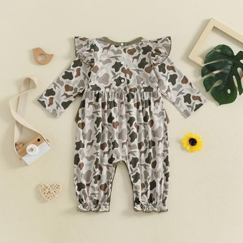 Newborn Baby Girl Hunting Outfit Duck Deer Jungle Camo Romper Bow Ruffle Long Sleeve Jumpsuit Infant Fall Clothes4