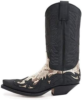 IWBSIEID Vintage PU Leather Mens Embroidered Boots, Pointed Toe Chunky Heel Mens Cowboy Motorcycle Boots, Plus Size Mid Heel Casual Western Boot, 38-48,Black,46