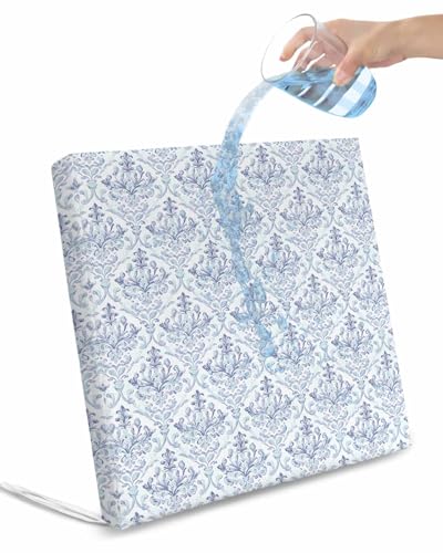 Hokiten Blue Boho Outdoor Cushion Chair Cover Set of 4 - Waterproof Couch Seat Covers, Middle Century Traditional Floral Pattern Patio Furniture Protector Cushions Slipcovers for Sofa/RV, 24