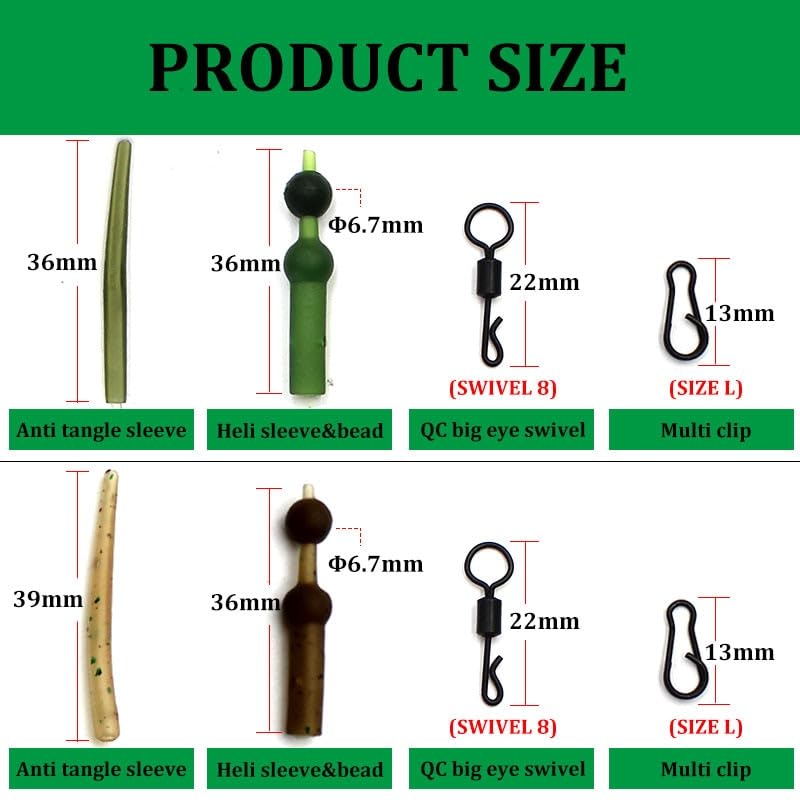 Rigtrip Carp Fishing Accessories Anti Tangle Sleeves Heli Beads Multi Clip Fishing Swivels Carp Fishing Tackle (Green) - Image 4