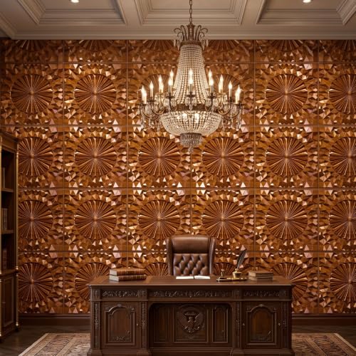 Image of Kayra Decor 3D PVC Wall Panels for Bedroom & Living Room | Mandala Design | Dark Wooden Color | 19.7 x 19.7 Inch | Pack of 12 | 32.28 Sq Ft