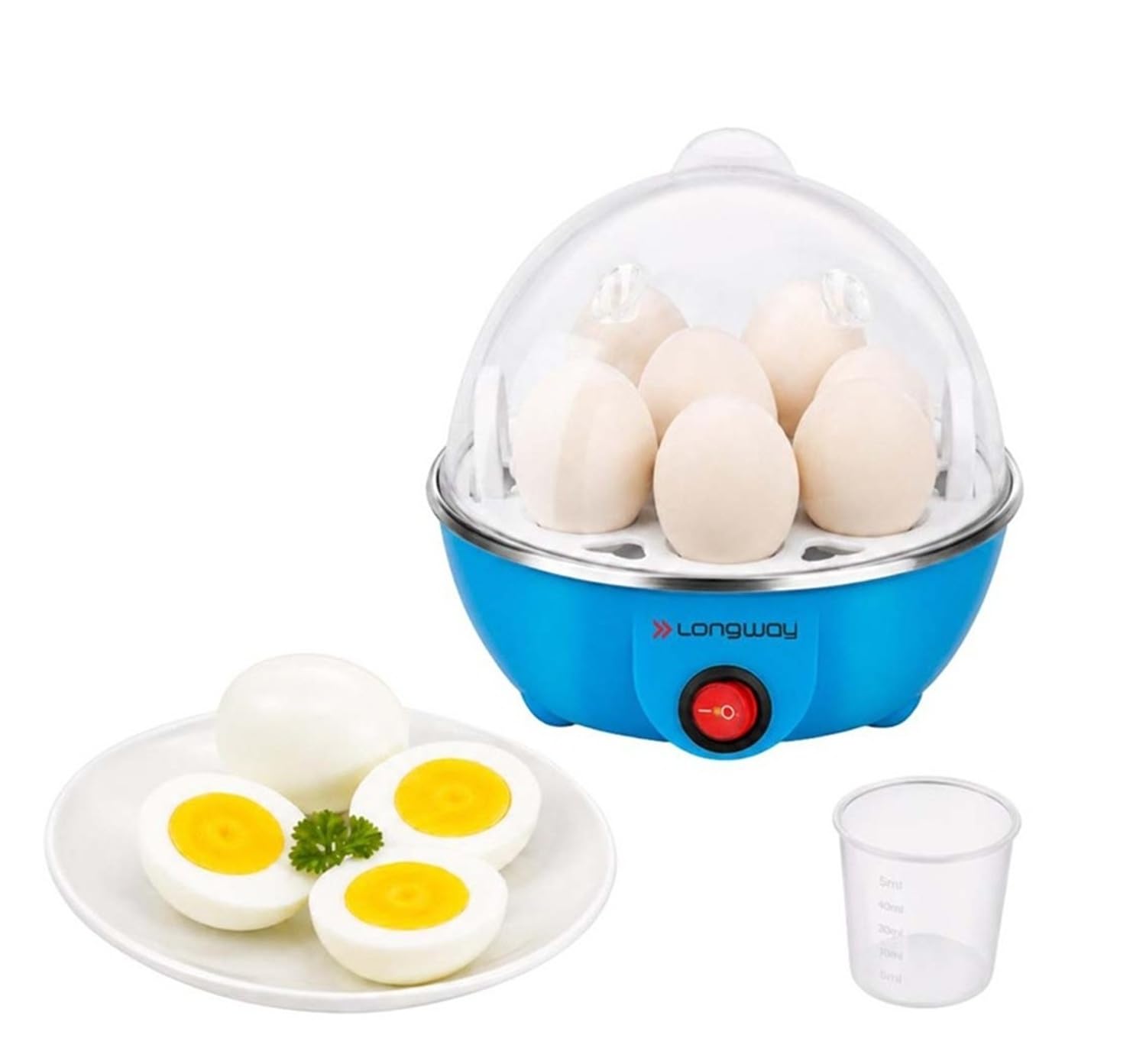 Longway Eggo 350 Watt Egg Boiler/Cooker for Steaming, Cooking & Boiling, 3 Boiling Modes, Boil Upto 1 Years Warranty 7 Eggs (Blue)